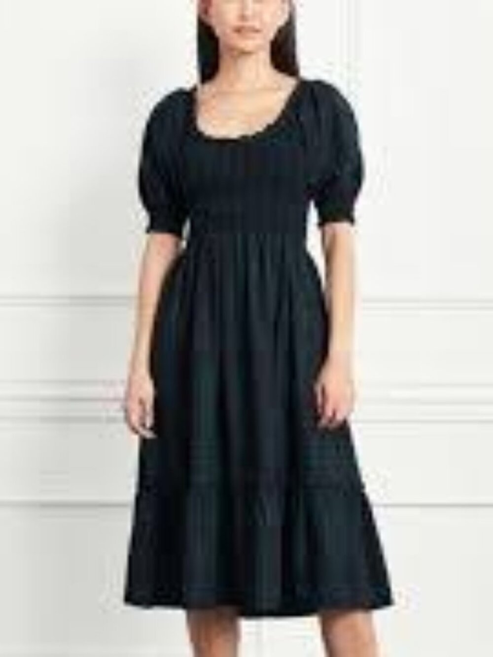 Hill House Home Louisa Nap Dress blackwatch tartan small midi smocked palid gree